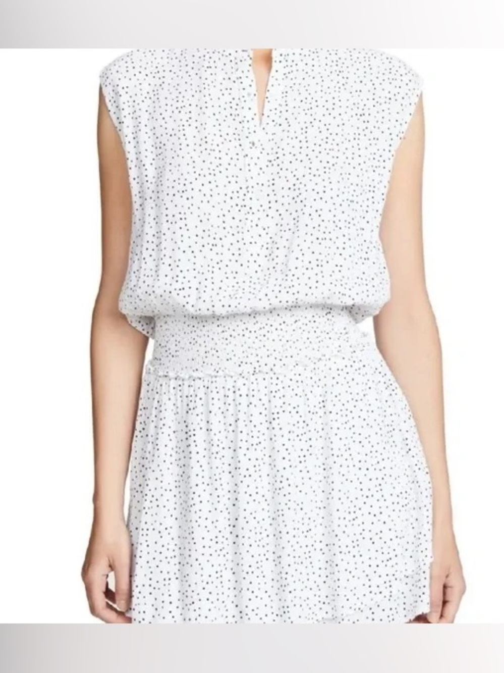 Rails White Polka Dot Sleeveless Smocked Waist Dress